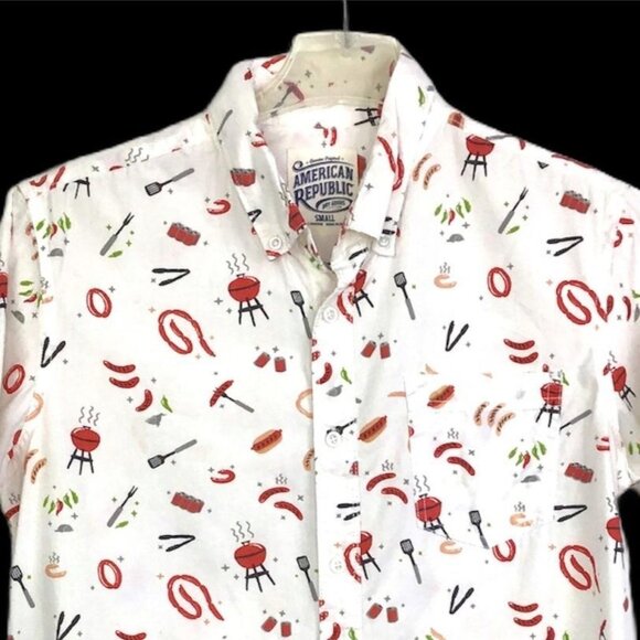 American Republic Mens S Button Up Summer Cookout BBQ Short Sleeve Collared - Picture 3 of 10
